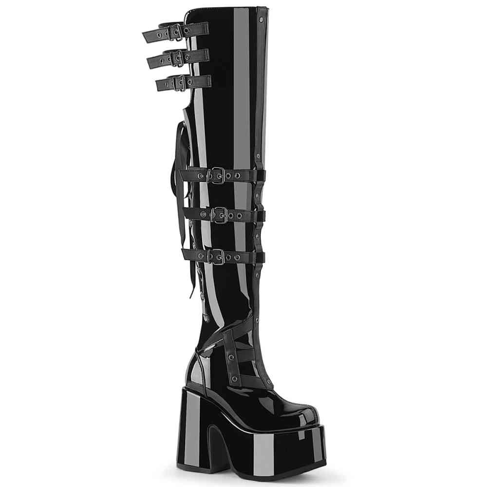 DemoniaCult - CAMEL-308 Plattform Overknee Stiefel - Schwarz